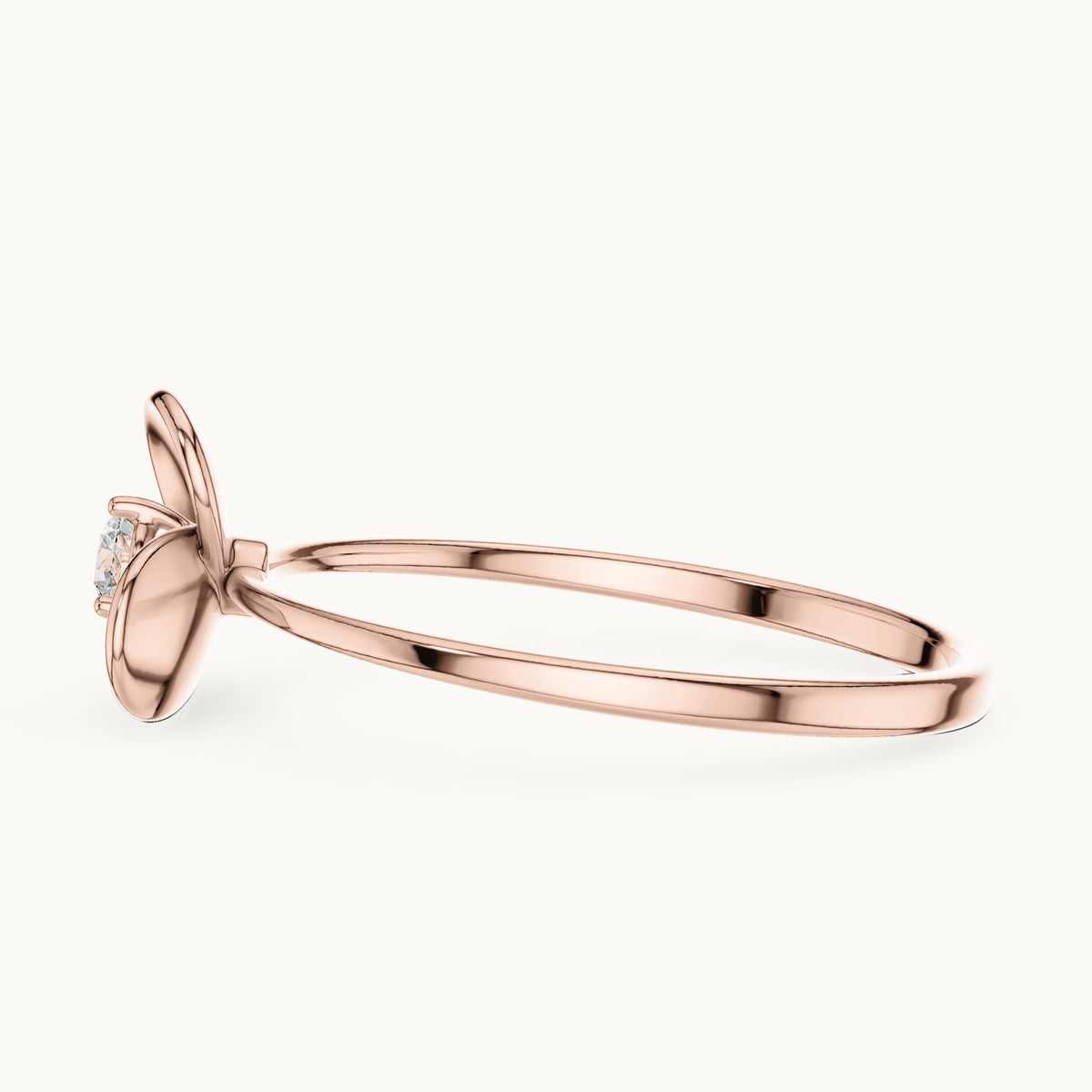Round lab-grown diamond petal bezel solitaire ring in rose gold, 0.065 CT TW, view 3