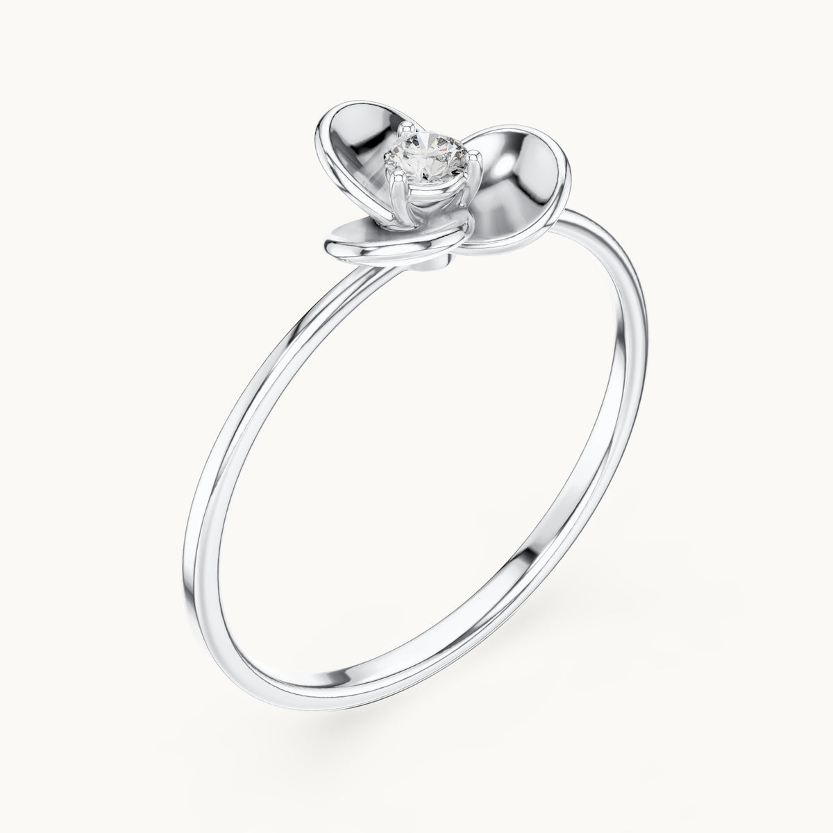 Round lab-grown diamond petal bezel solitaire ring in white gold, 0.065 CT TW, view 2