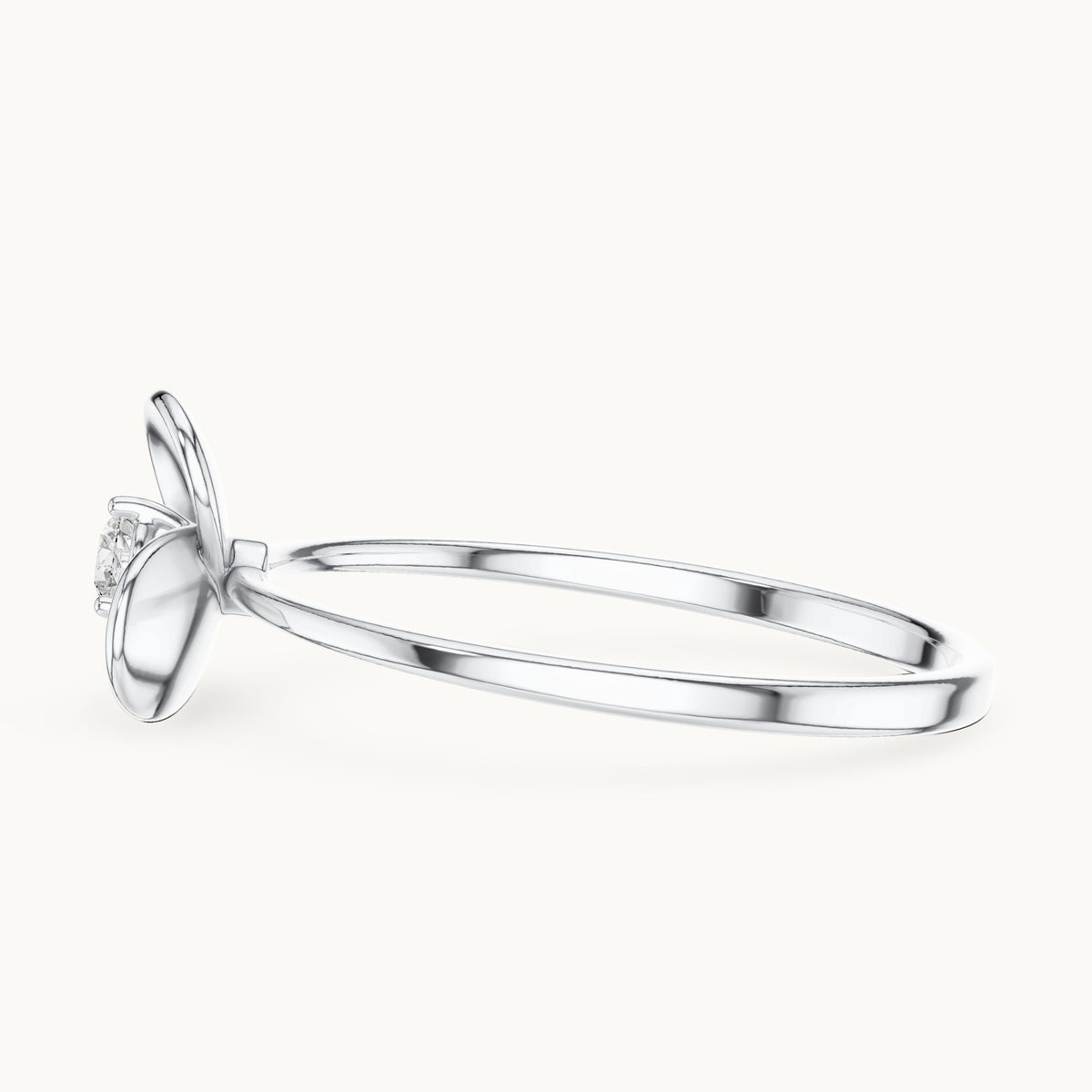 Round lab-grown diamond petal bezel solitaire ring in white gold, 0.065 CT TW, view 3