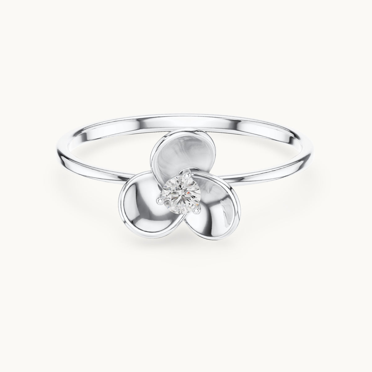 Round lab-grown diamond petal bezel solitaire ring in white gold, 0.065 CT TW, view 4