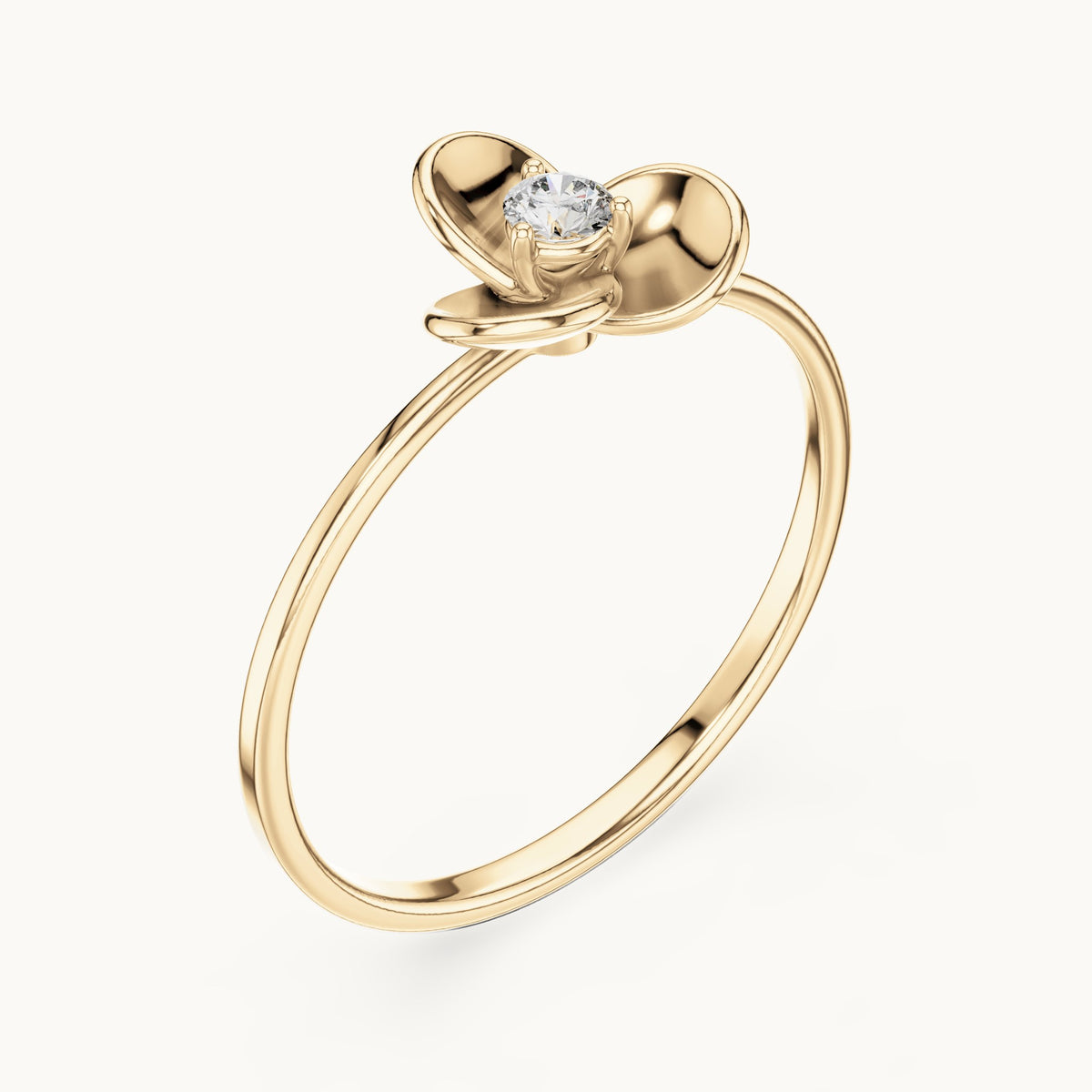Round lab-grown diamond petal bezel solitaire ring in yellow gold, 0.065 CT TW, view 2