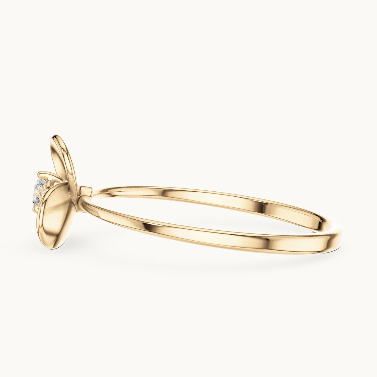 Round lab-grown diamond petal bezel solitaire ring in yellow gold, 0.065 CT TW, view 3