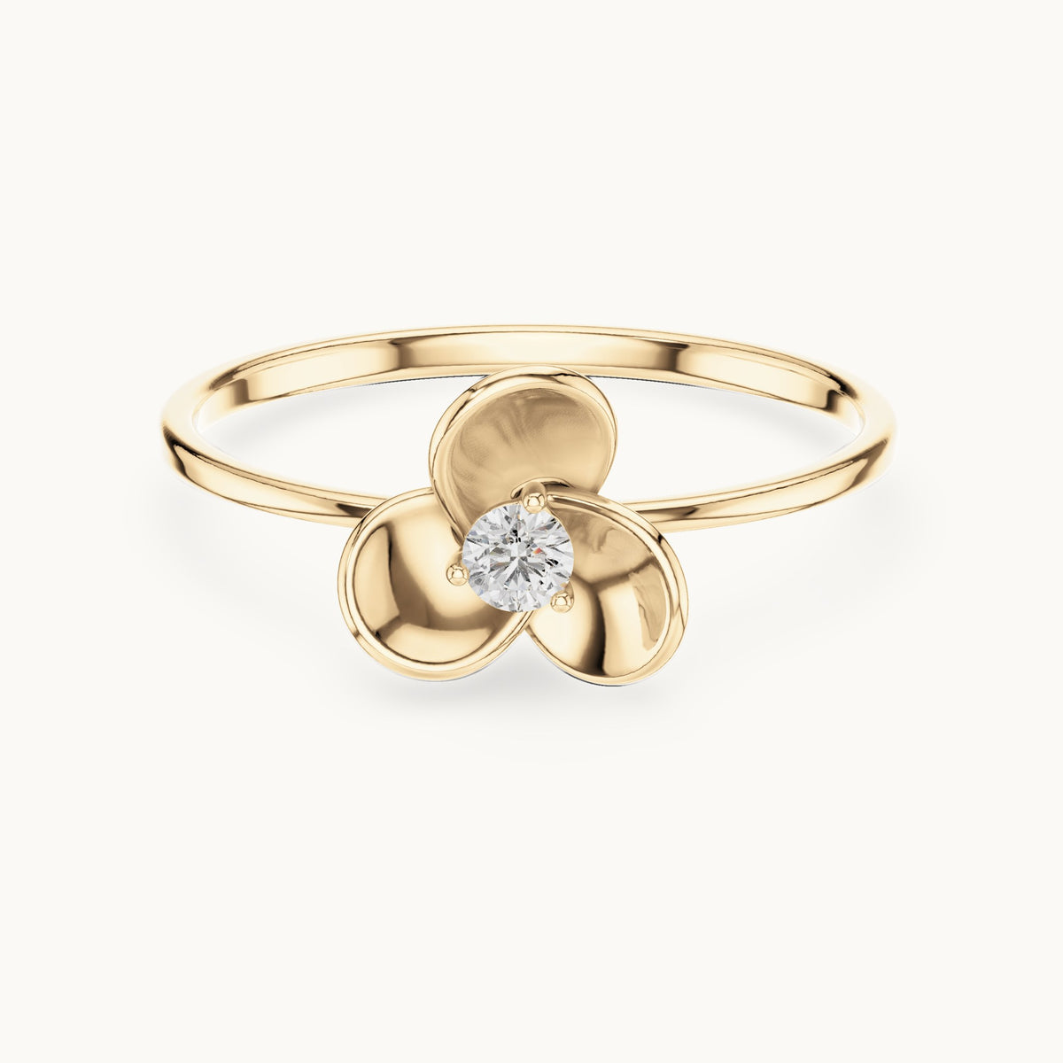 Round lab-grown diamond petal bezel solitaire ring in yellow gold, 0.065 CT TW, view 4