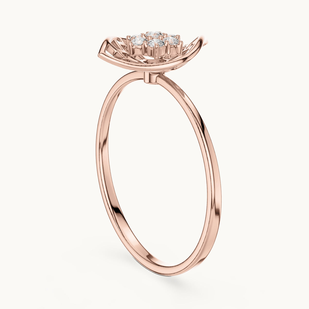 Round lab-grown diamond fan cluster ring in rose gold, 0.105 CT TW, view 1