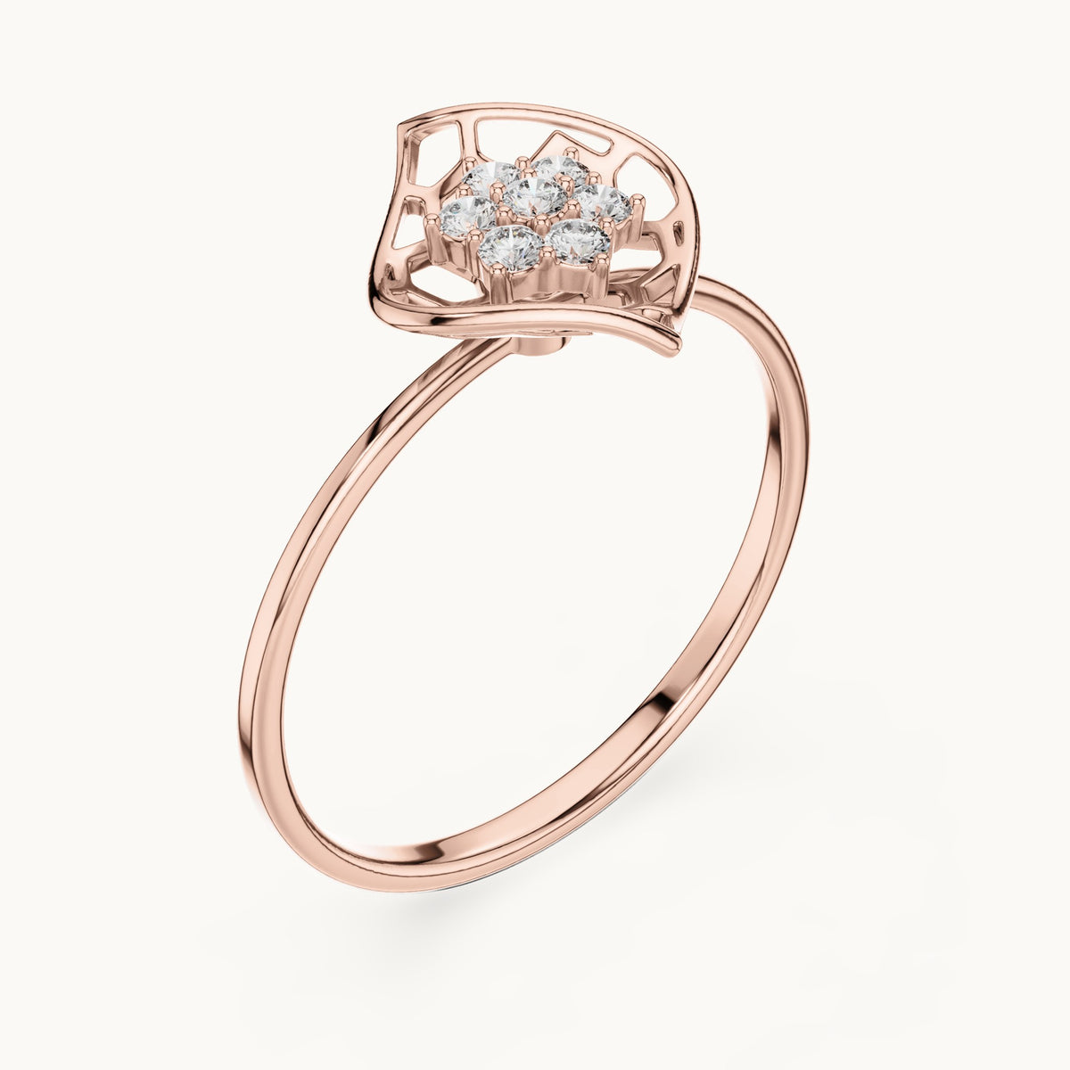 Round lab-grown diamond fan cluster ring in rose gold, 0.105 CT TW, view 2