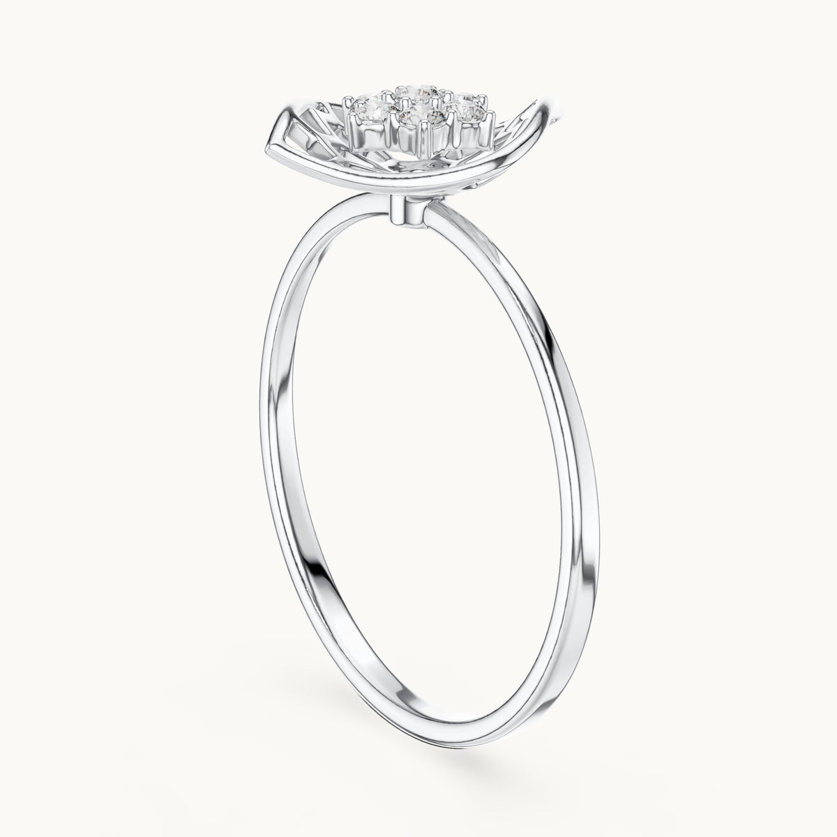 Round lab-grown diamond fan cluster ring in white gold, 0.105 CT TW, view 1
