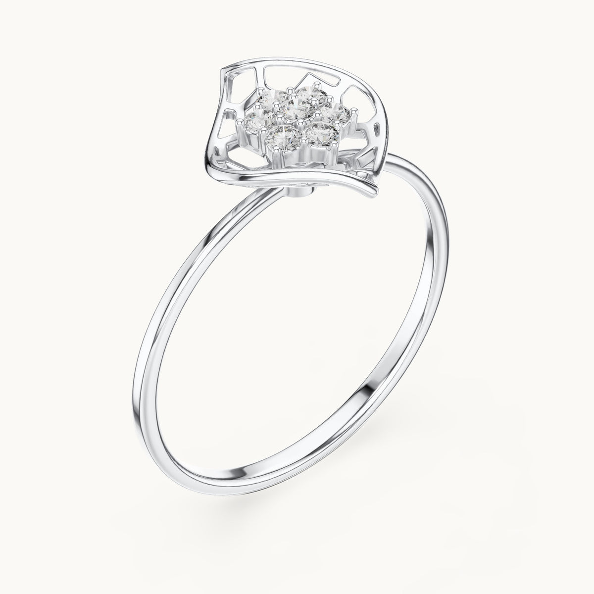 Round lab-grown diamond fan cluster ring in white gold, 0.105 CT TW, view 2
