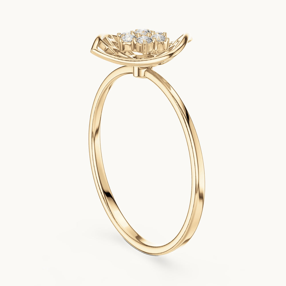 Round lab-grown diamond fan cluster ring in yellow gold, 0.105 CT TW, view 1