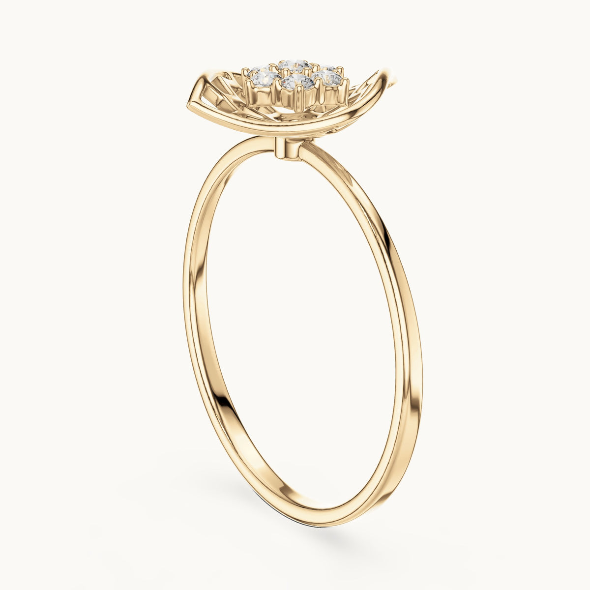 Round lab-grown diamond fan cluster ring in yellow gold, 0.105 CT TW, view 1