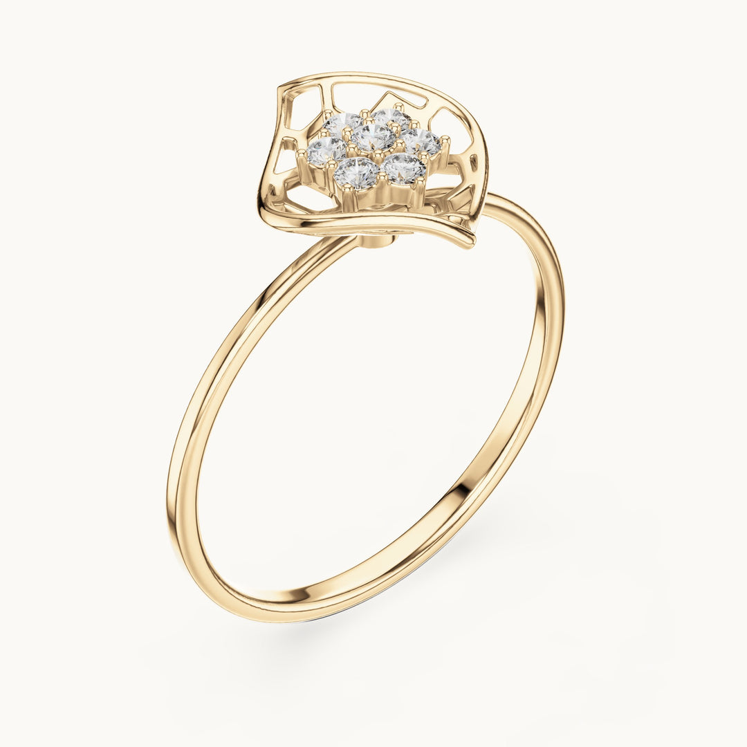 Round lab-grown diamond fan cluster ring in yellow gold, 0.105 CT TW, view 2