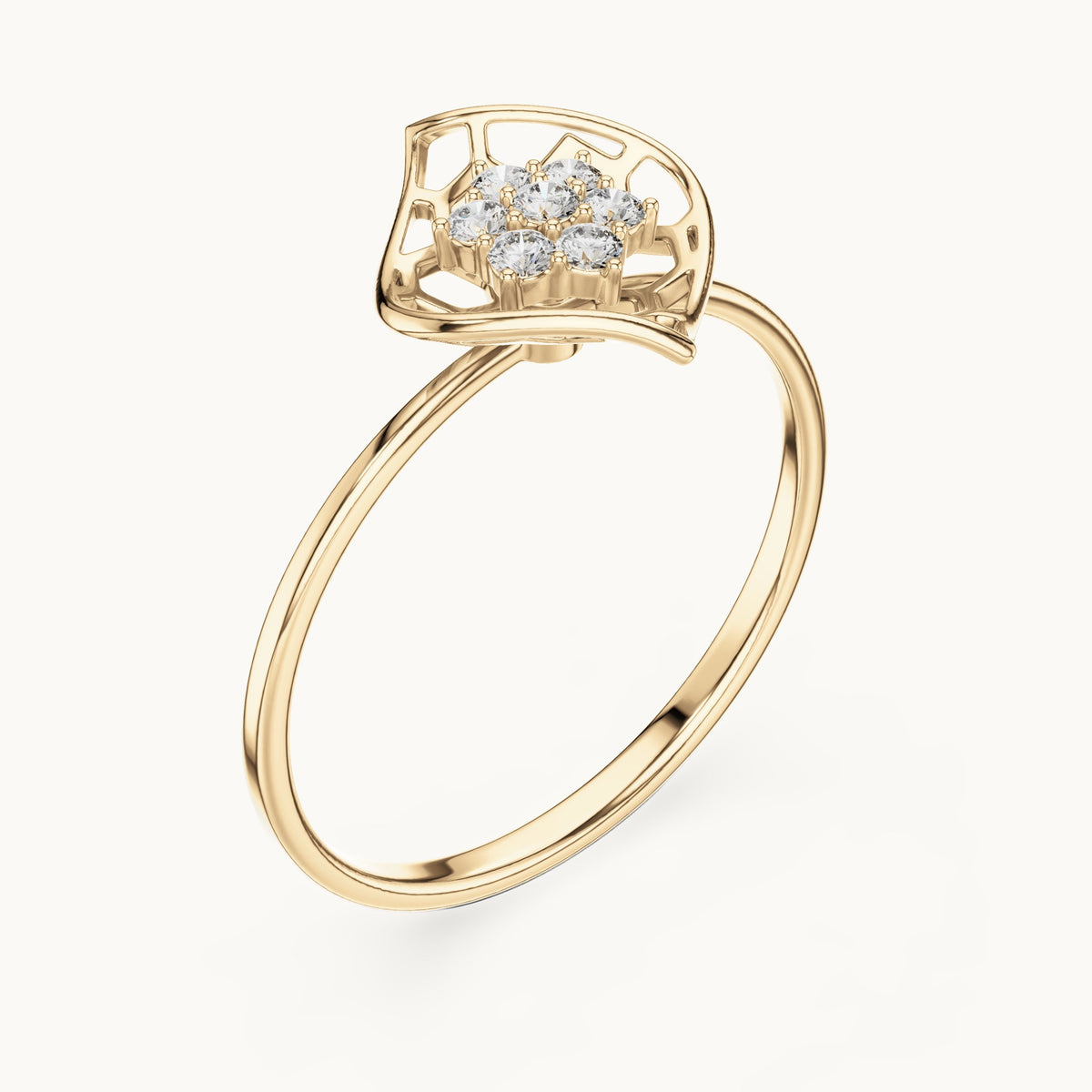 Round lab-grown diamond fan cluster ring in yellow gold, 0.105 CT TW, view 2