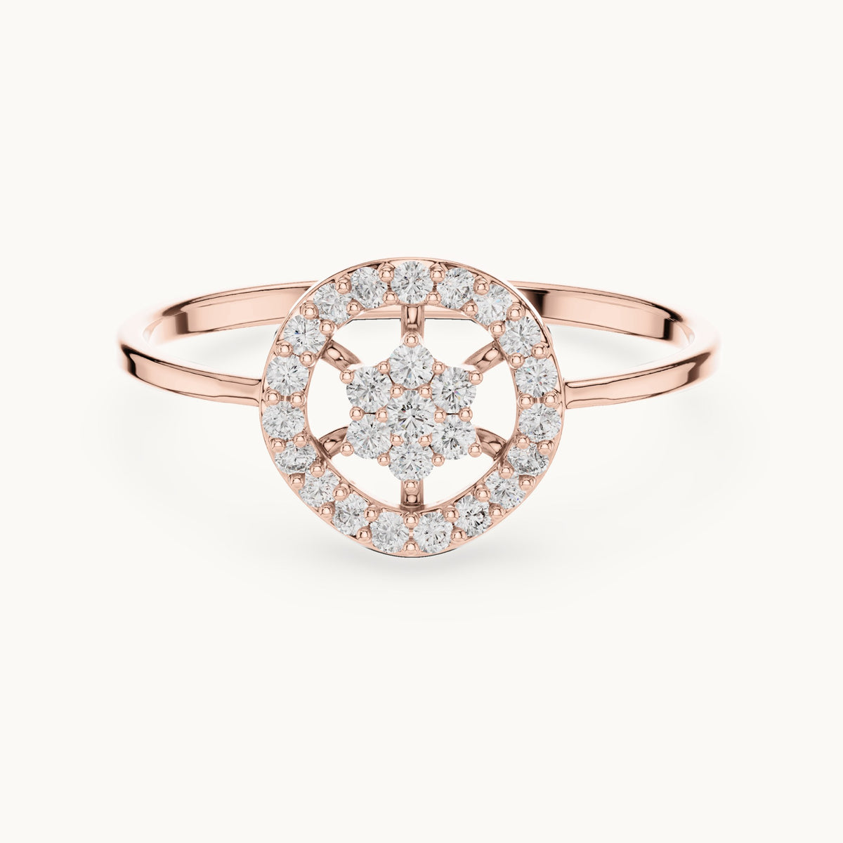 Round lab-grown diamond halo disc cluster ring in rose gold, 0.173 CT TW, view 4