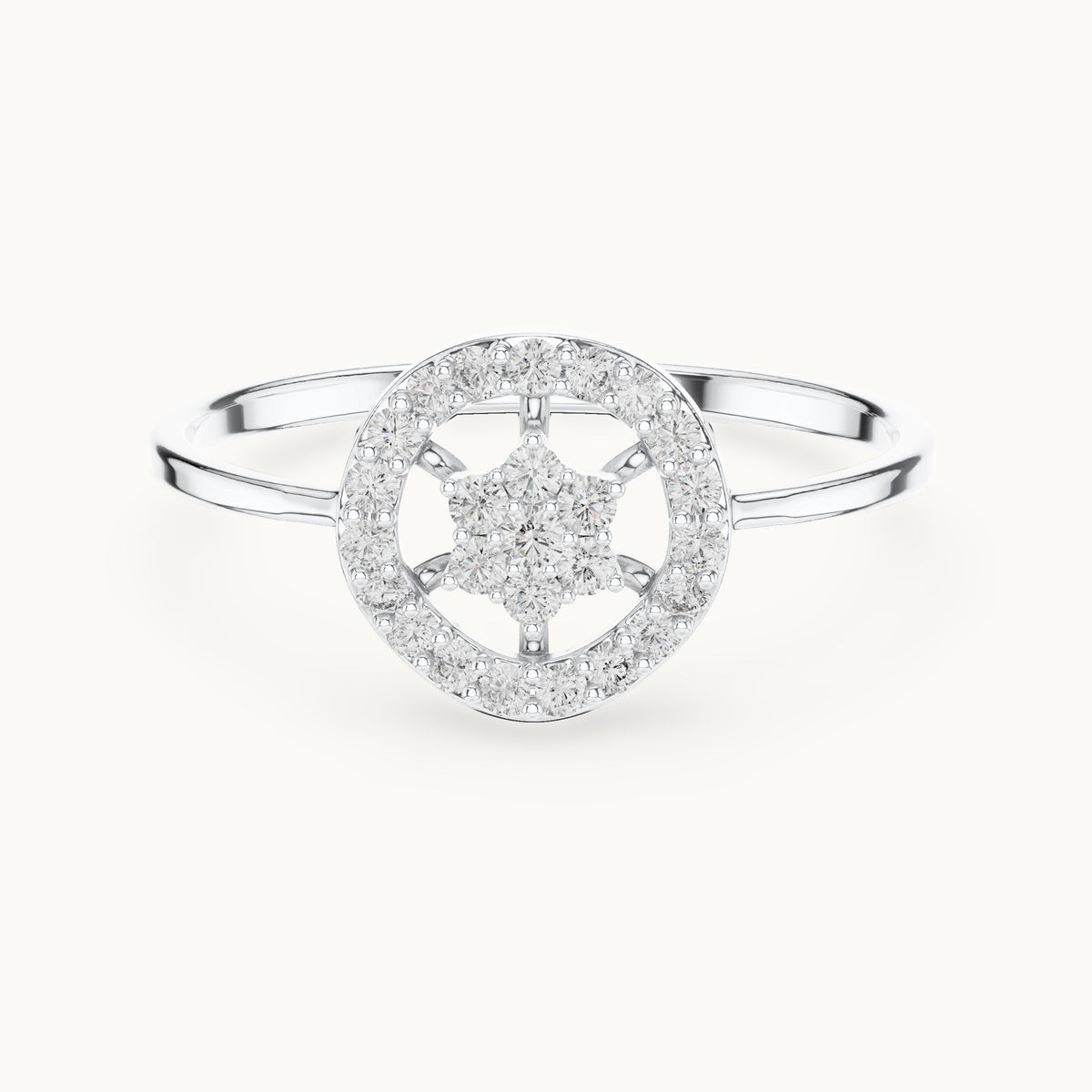 Round lab-grown diamond halo disc cluster ring in white gold, 0.173 CT TW, view 4