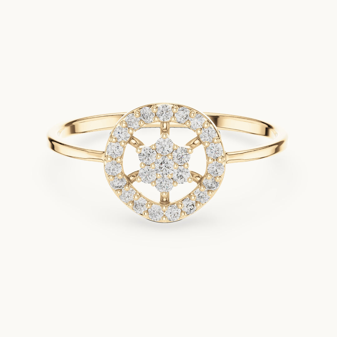 Round lab-grown diamond halo disc cluster ring in yellow gold, 0.173 CT TW, view 4