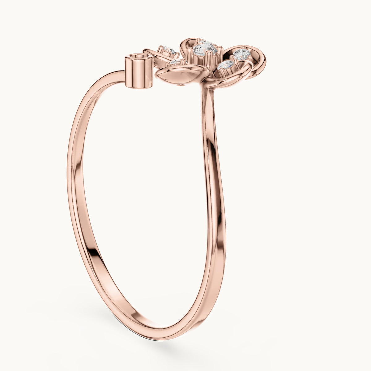Round lab-grown diamond bezel petal flower bypass ring in rose gold, 0.055 CT TW, view 1