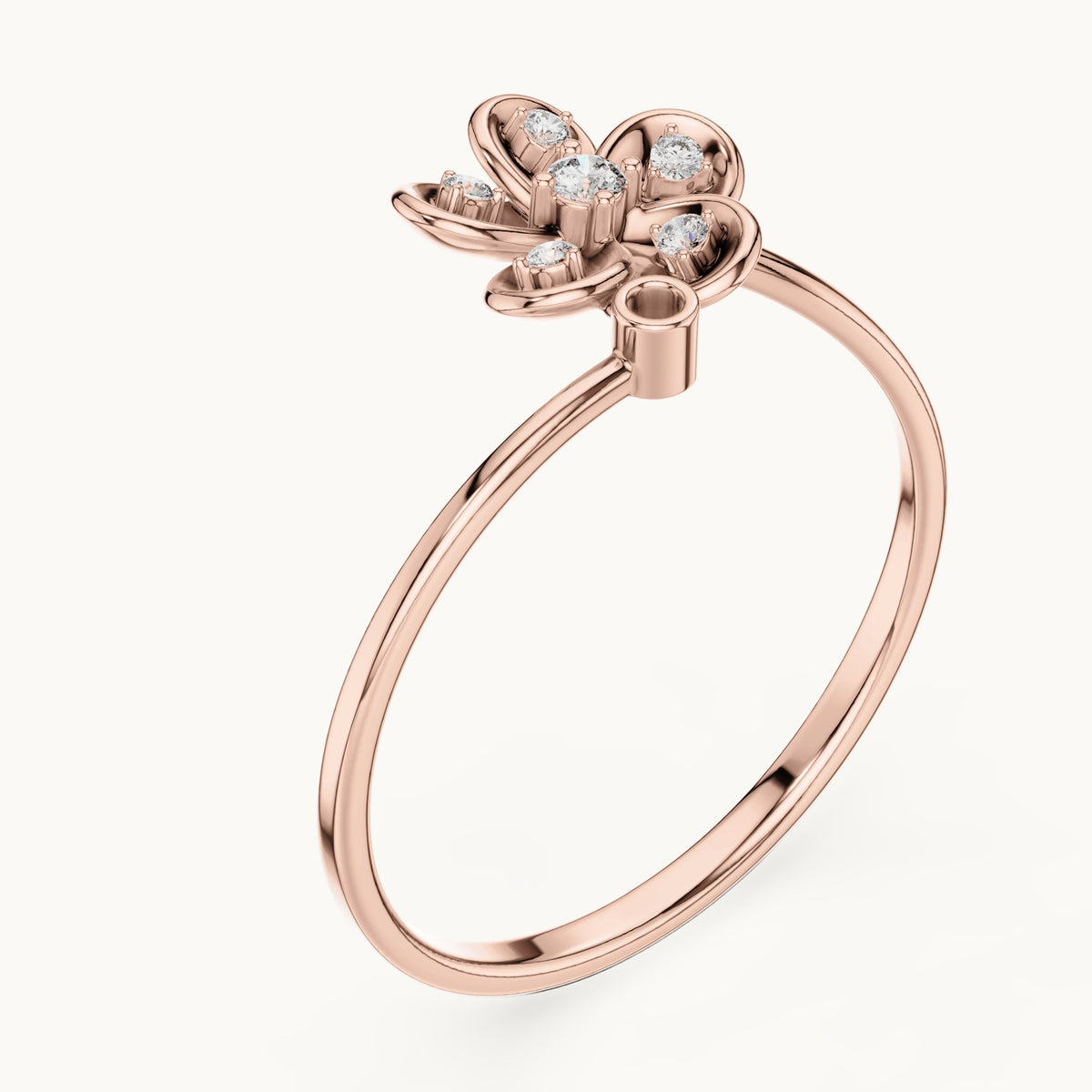 Round lab-grown diamond bezel petal flower bypass ring in rose gold, 0.055 CT TW, view 2