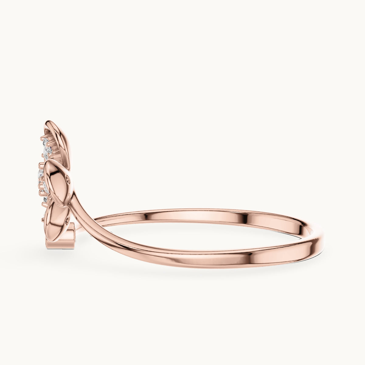 Round lab-grown diamond bezel petal flower bypass ring in rose gold, 0.055 CT TW, view 3