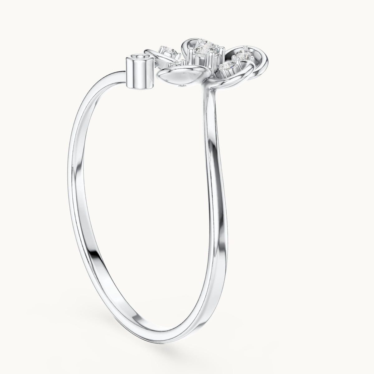 Round lab-grown diamond bezel petal flower bypass ring in white gold, 0.055 CT TW, view 1
