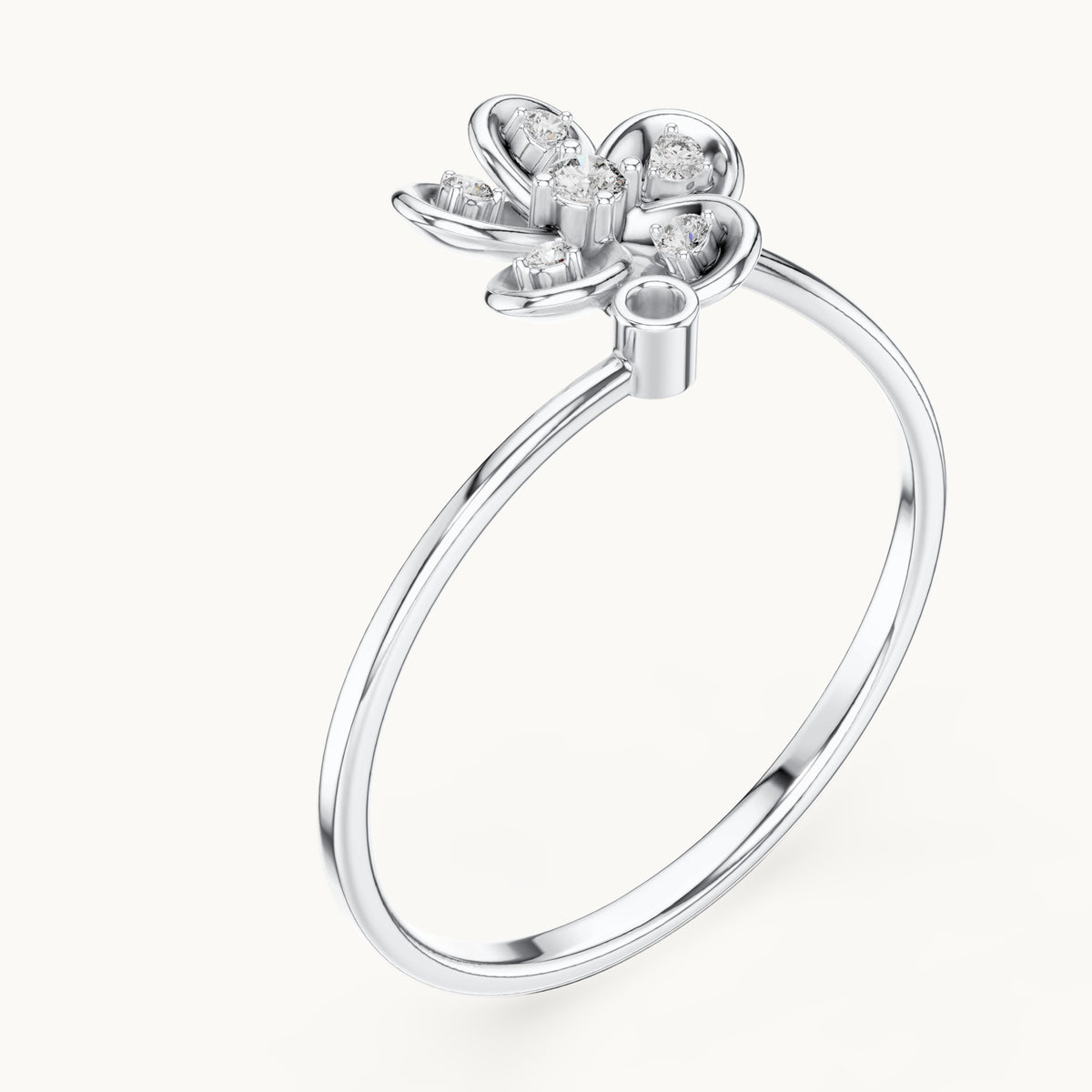 Round lab-grown diamond bezel petal flower bypass ring in white gold, 0.055 CT TW, view 2