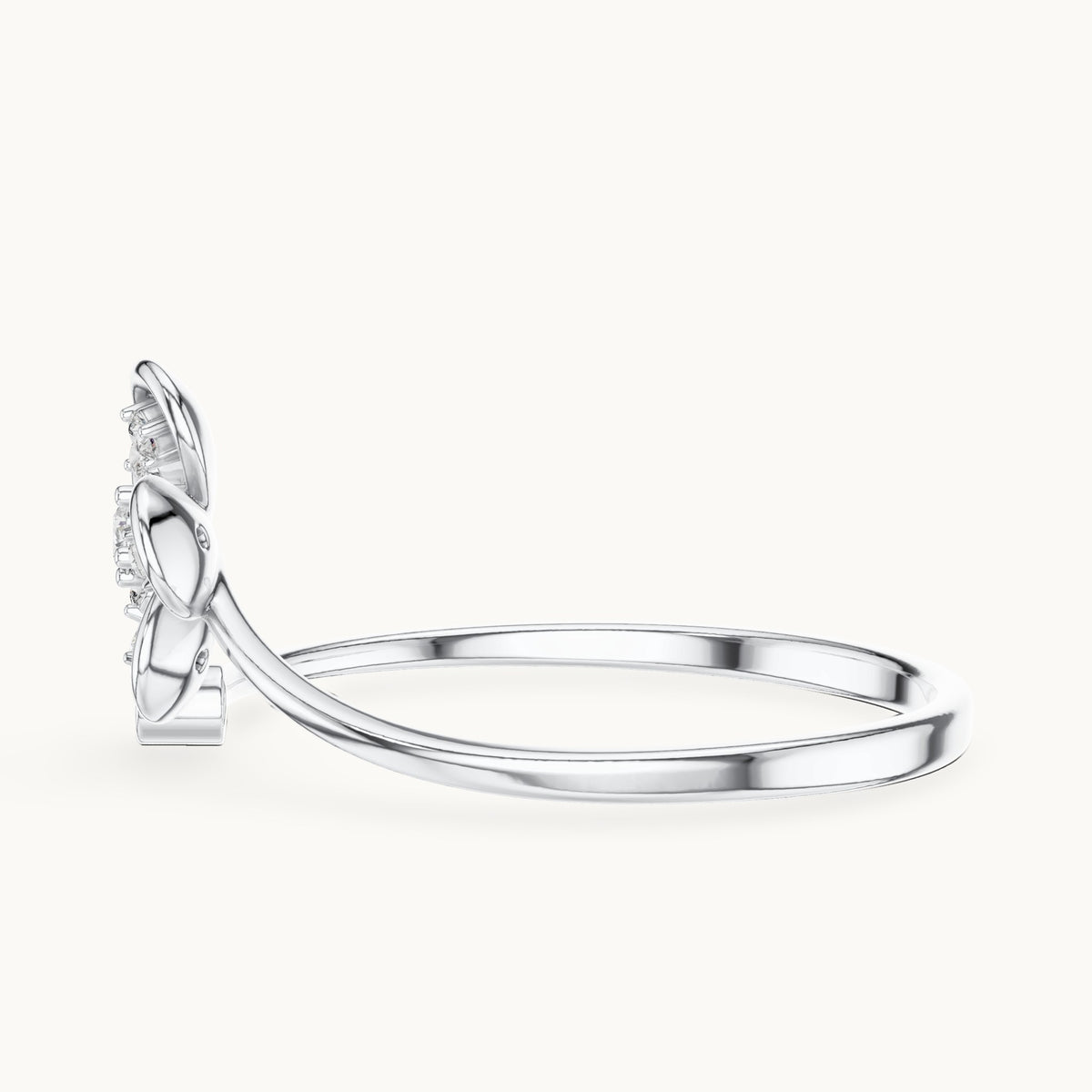 Round lab-grown diamond bezel petal flower bypass ring in white gold, 0.055 CT TW, view 3