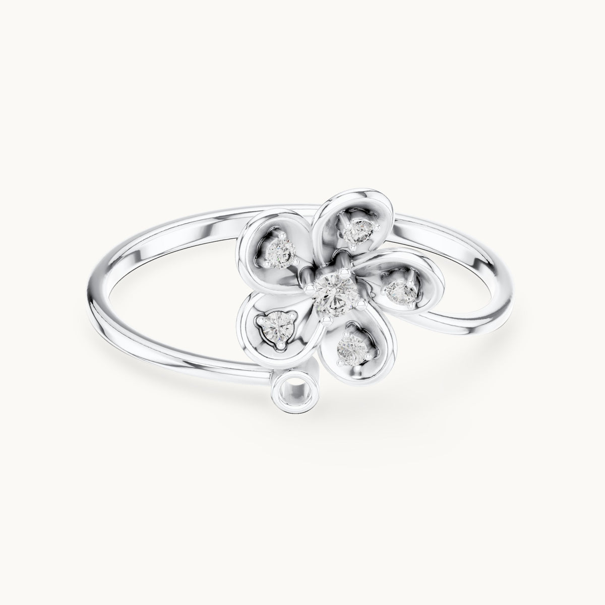 Round lab-grown diamond bezel petal flower bypass ring in white gold, 0.055 CT TW, view 4