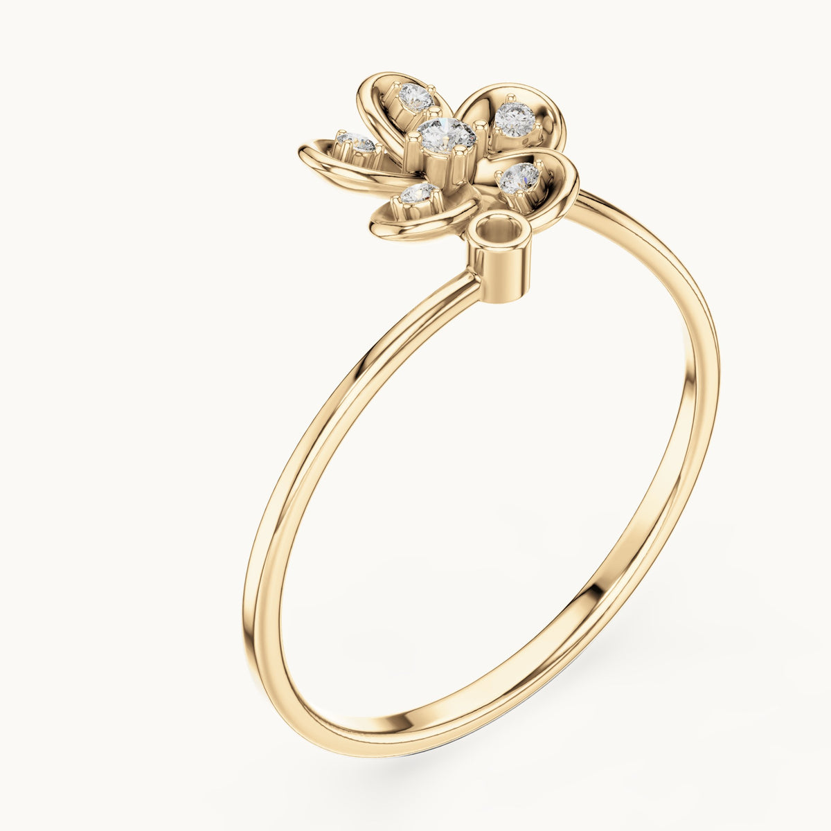 Round lab-grown diamond bezel petal flower bypass ring in yellow gold, 0.055 CT TW, view 2