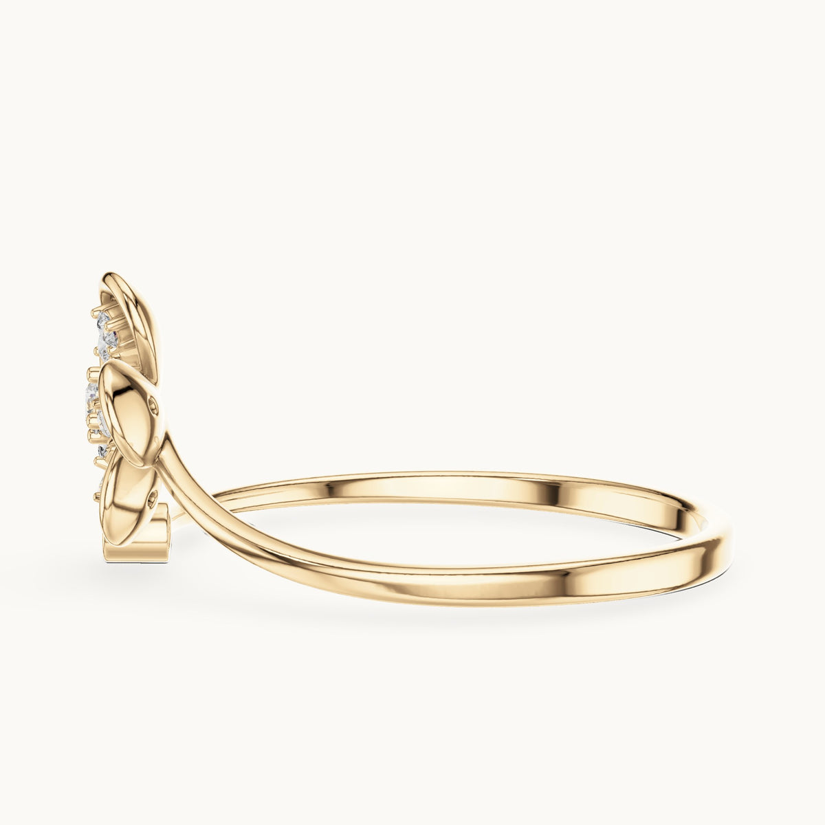 Round lab-grown diamond bezel petal flower bypass ring in yellow gold, 0.055 CT TW, view 3