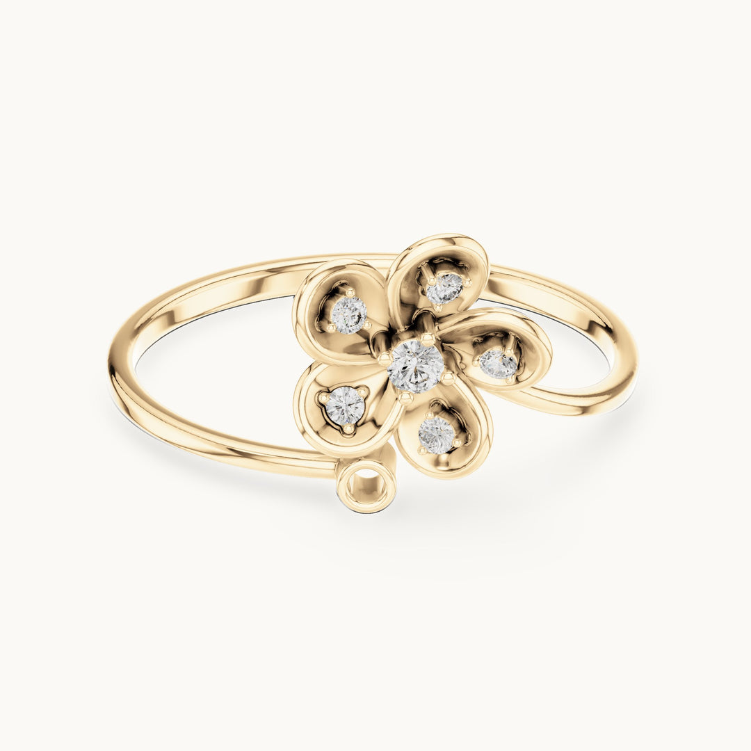 Round lab-grown diamond bezel petal flower bypass ring in yellow gold, 0.055 CT TW, view 4