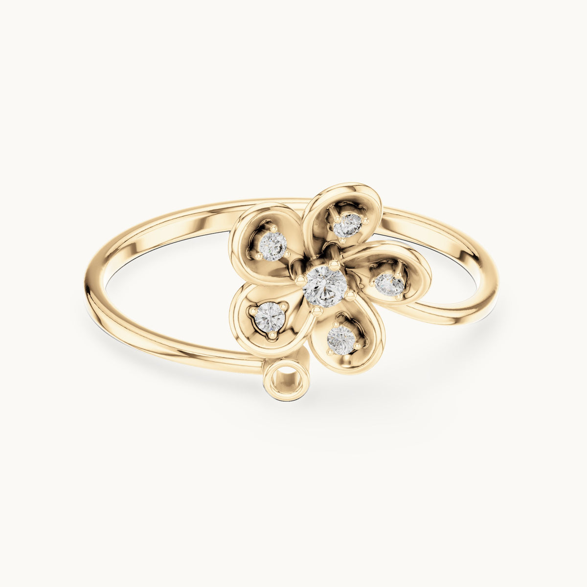 Round lab-grown diamond bezel petal flower bypass ring in yellow gold, 0.055 CT TW, view 4