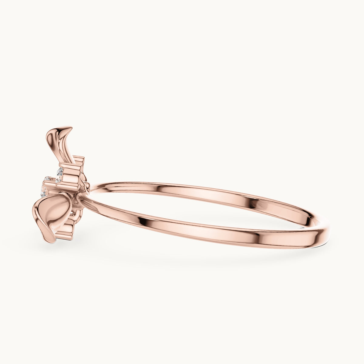 Round lab-grown diamond three-petal flower ring in rose gold, 0.067 CT TW, view 3