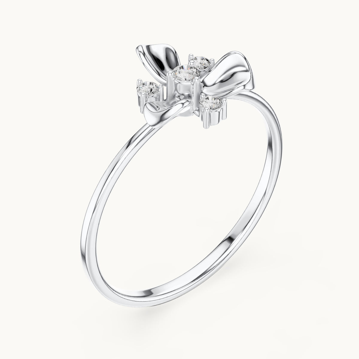 Round lab-grown diamond three-petal flower ring in white gold, 0.067 CT TW, view 2