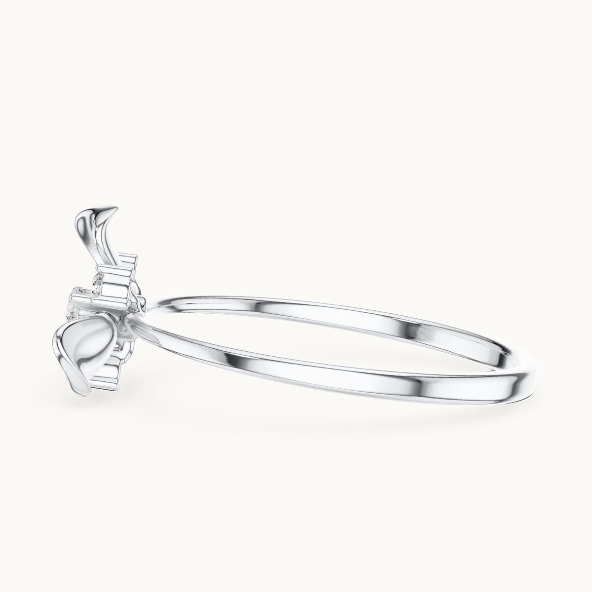 Round lab-grown diamond three-petal flower ring in white gold, 0.067 CT TW, view 3