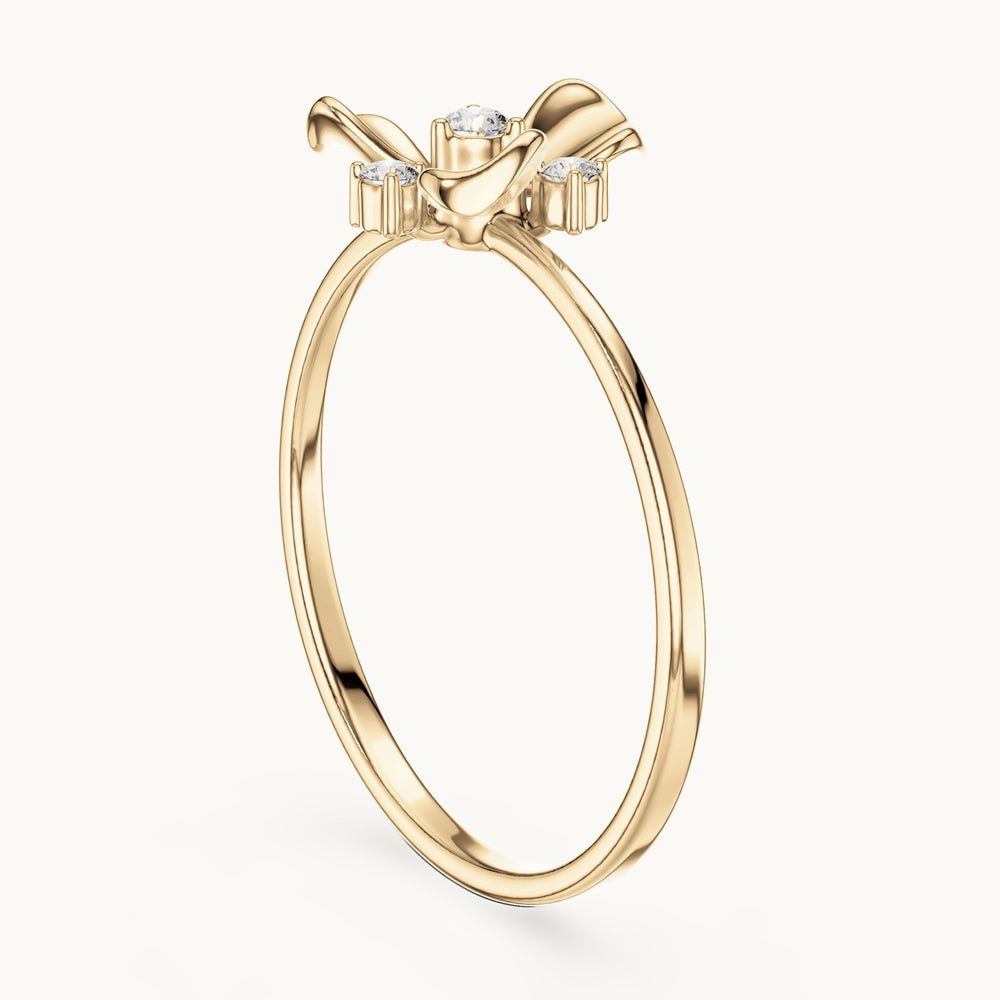 Round lab-grown diamond three-petal flower ring in yellow gold, 0.067 CT TW, view 1