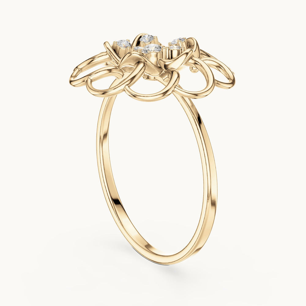 Round lab-grown diamond bezel flower ring in yellow gold, 0.075 CT TW, view 1