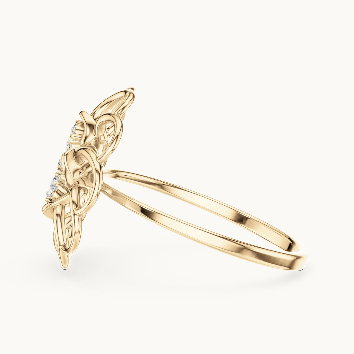 Round lab-grown diamond bezel flower ring in yellow gold, 0.075 CT TW, view 3