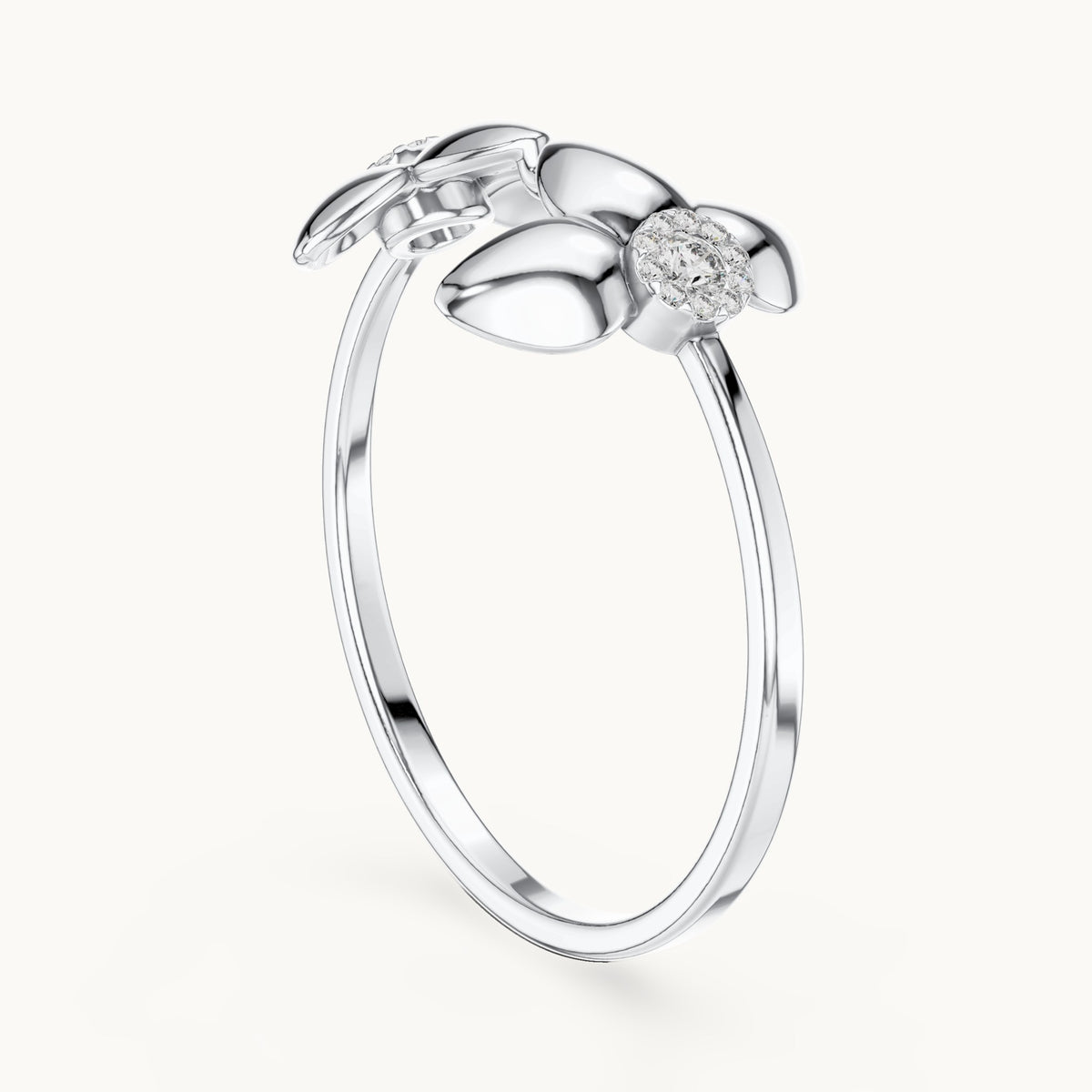 Round lab-grown diamond double flower open ring in white gold, 0.066 CT TW, view 1