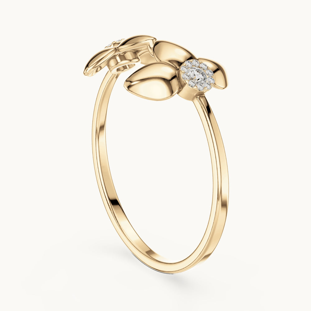 Round lab-grown diamond double flower open ring in yellow gold, 0.066 CT TW, view 1