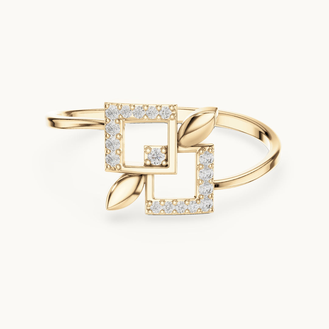 Round lab-grown diamond interlocking squares ring in yellow gold, 0.07 CT TW, view 4