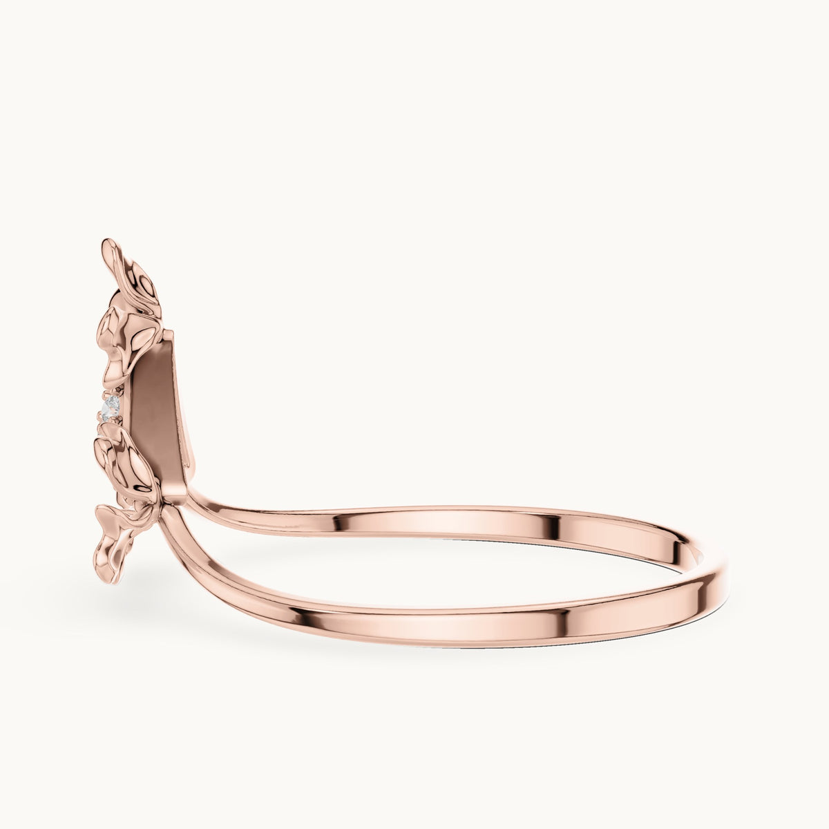 Round lab-grown diamond leaf motif triangle cluster ring in rose gold, 0.050 CT TW, view 3