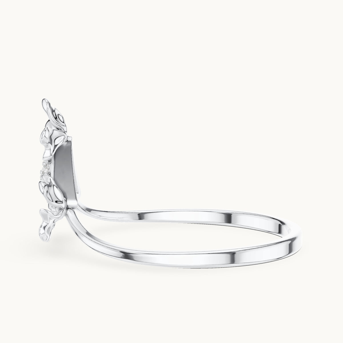 Round lab-grown diamond leaf motif triangle cluster ring in white gold, 0.050 CT TW, view 3
