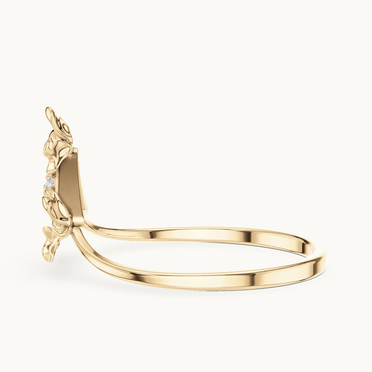 Round lab-grown diamond leaf motif triangle cluster ring in yellow gold, 0.050 CT TW, view 3