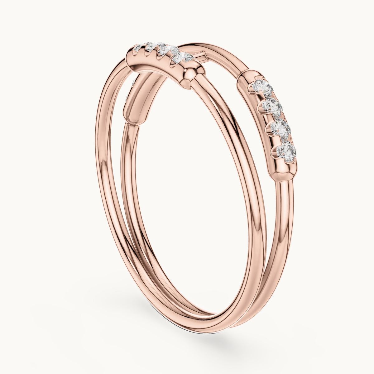 Round lab-grown diamond double band pave bar ring in rose gold, 0.144 CT TW, view 1