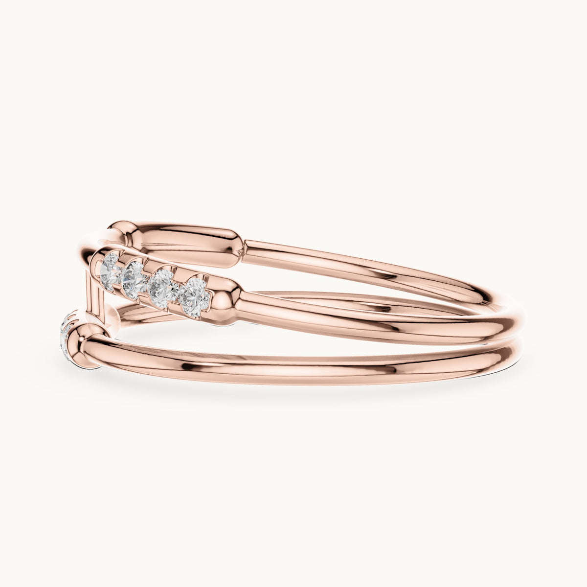 Round lab-grown diamond double band pave bar ring in rose gold, 0.144 CT TW, view 3