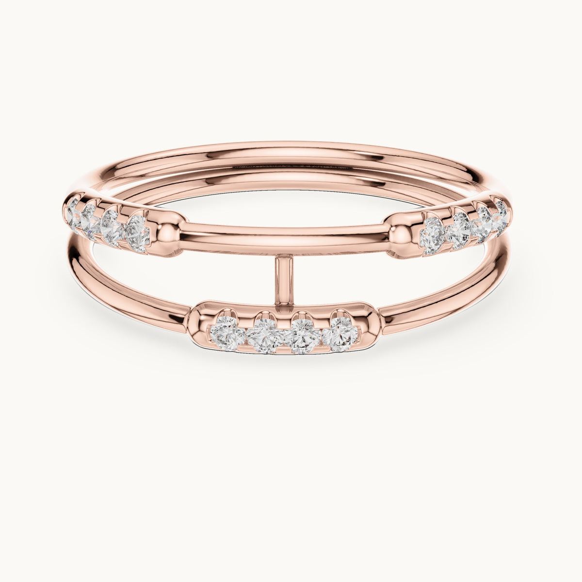 Round lab-grown diamond double band pave bar ring in rose gold, 0.144 CT TW, view 4