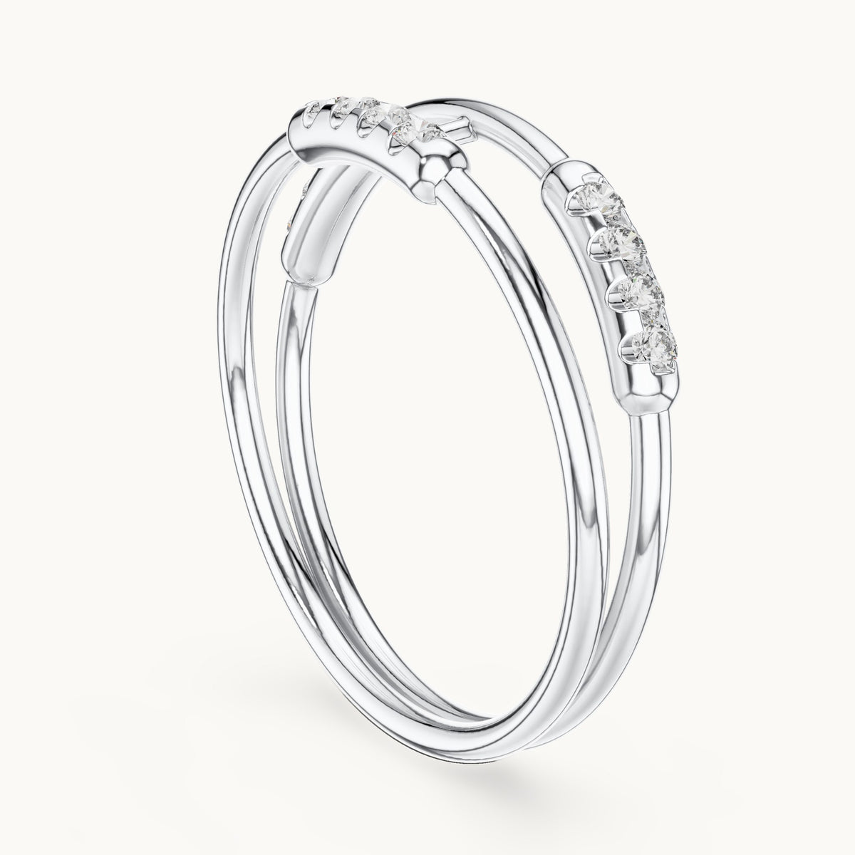 Round lab-grown diamond double band pave bar ring in white gold, 0.144 CT TW, view 1