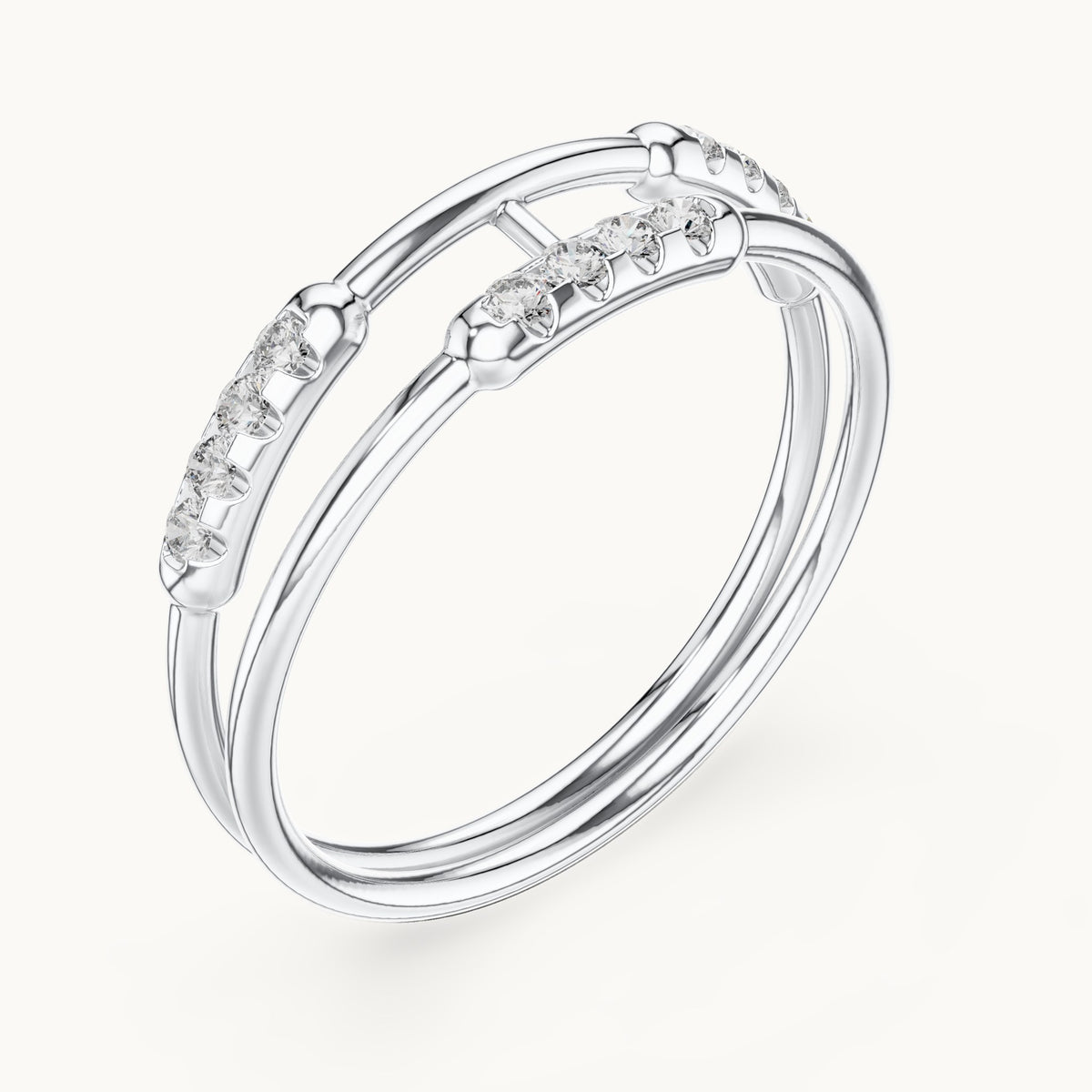 Round lab-grown diamond double band pave bar ring in white gold, 0.144 CT TW, view 2