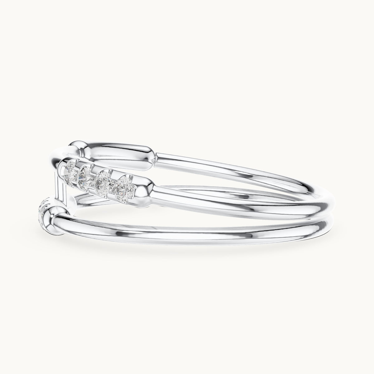 Round lab-grown diamond double band pave bar ring in white gold, 0.144 CT TW, view 3