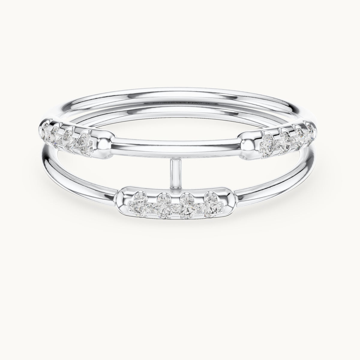 Round lab-grown diamond double band pave bar ring in white gold, 0.144 CT TW, view 4
