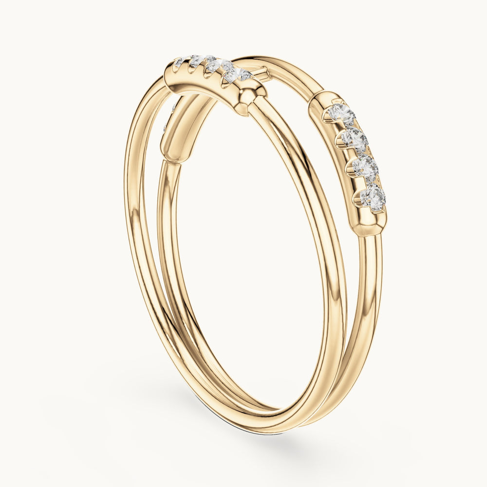 Round lab-grown diamond double band pave bar ring in yellow gold, 0.144 CT TW, view 1