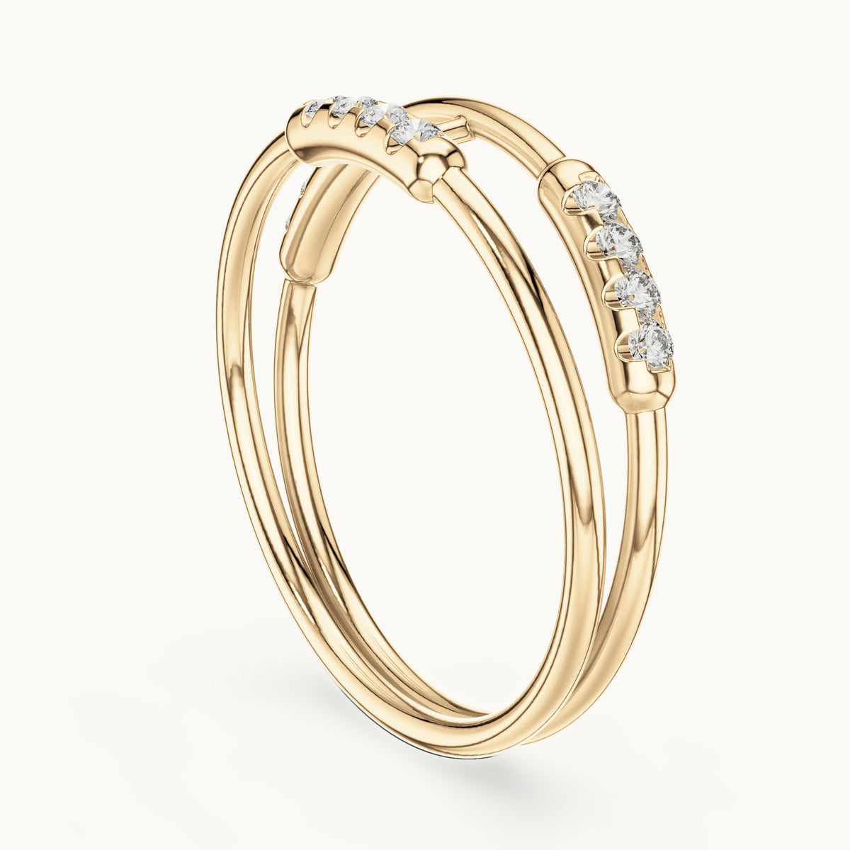 Round lab-grown diamond double band pave bar ring in yellow gold, 0.144 CT TW, view 1